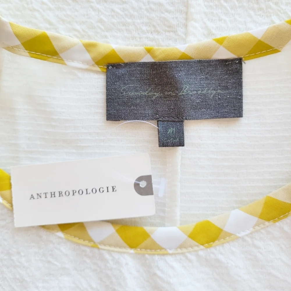 Anthro Sunday in Brooklyn | White Yellow Gingham Puff Sleeve Top Med
